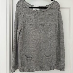 3.1 Phillip Lim Gray Open-Knit Crewneck Sweater with Front Pockets